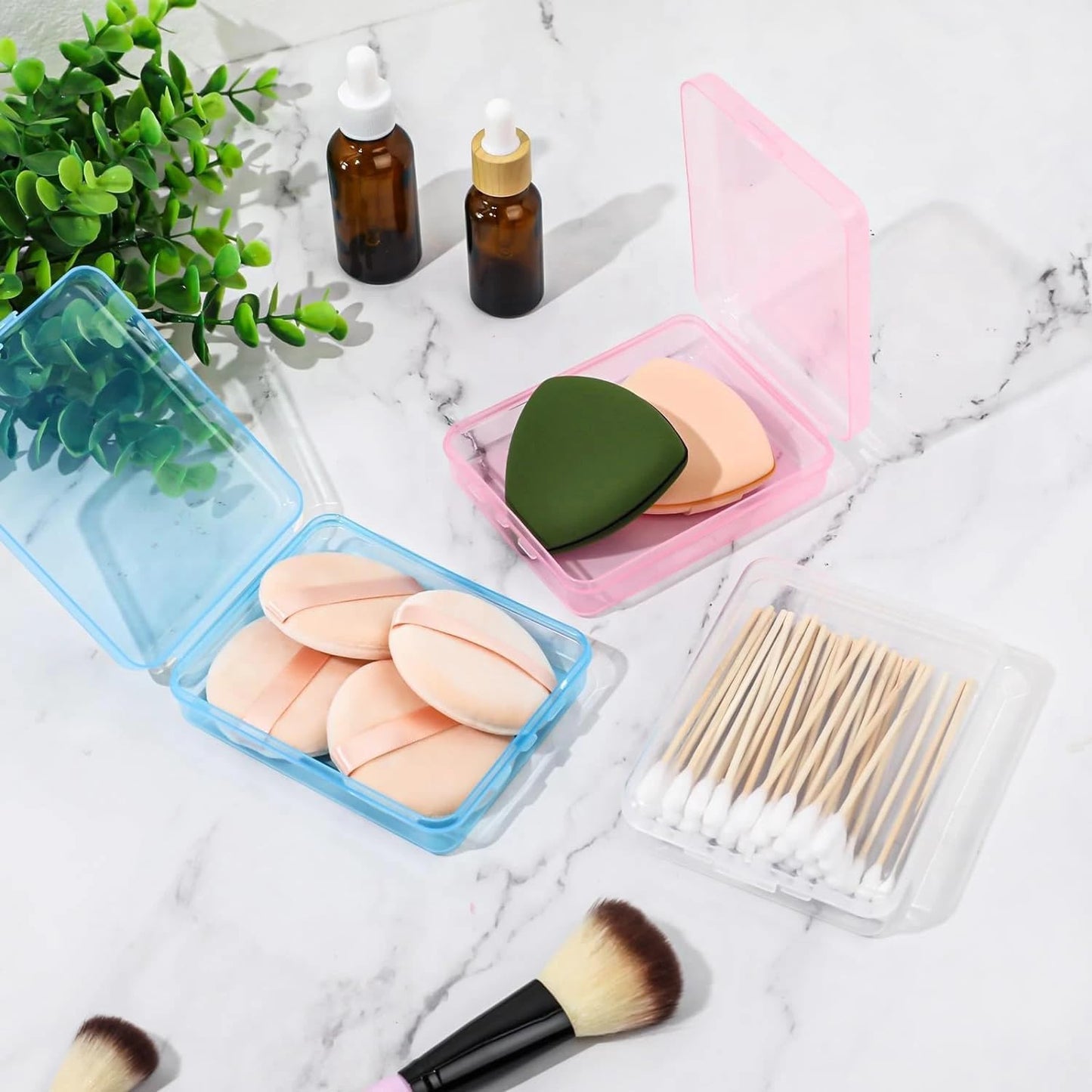 3Pcs Clear Blue Pink Portable Travel Cotton Pad Holder, Swab Holder Dispenser Small Hair Tie Containers Storage Box Qtip Bathroom Vanity Countertop