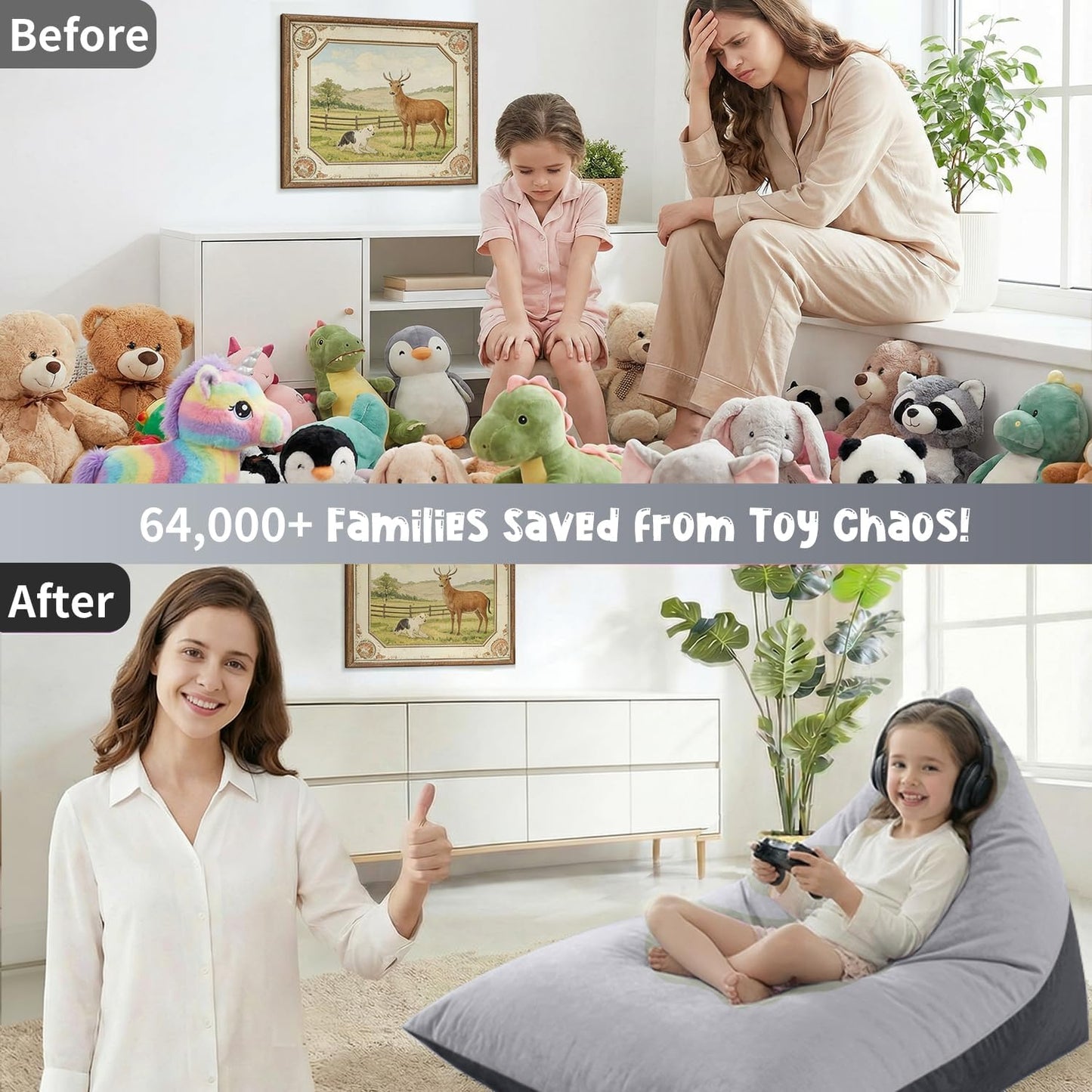 Nobildonna Stuffed Animal Storage Bean Bag Chair Cover Only for Kids and Adults, Extra Large Beanbag Without Filling Plush Toys Holder and Organizer