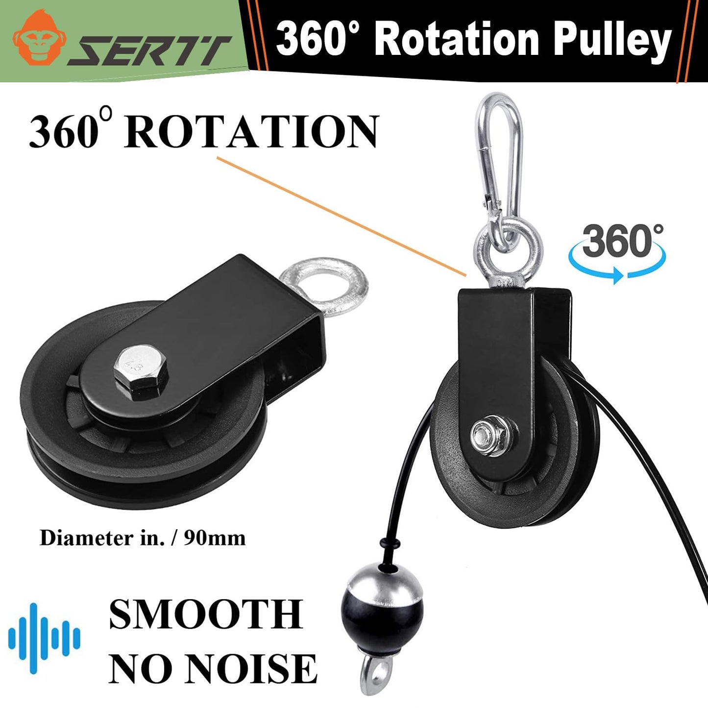 LAT and Lift Pulley System Gym, SERTT Upgraded DIY Fitness Pulley Cable Machine Attachment for Triceps Pull Downs, Biceps Curl, Forearm, Shoulder -