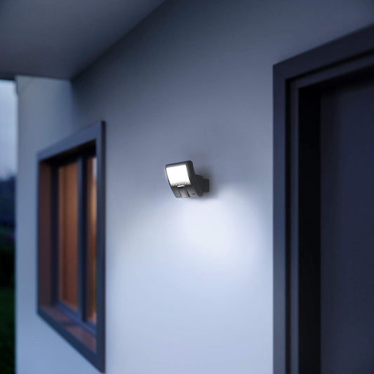 Steinel LED Flood Light XLED Curved S Anthracite, 9.3 W Security Light, Twilight and 160 Motion Sensor, 8 m Reach,12 x 16 x 10.7 cm