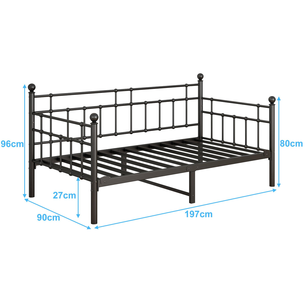 HOMERECOMMEND Metal Single Daybed Frame 3ft Sofa Bed Frame,Black