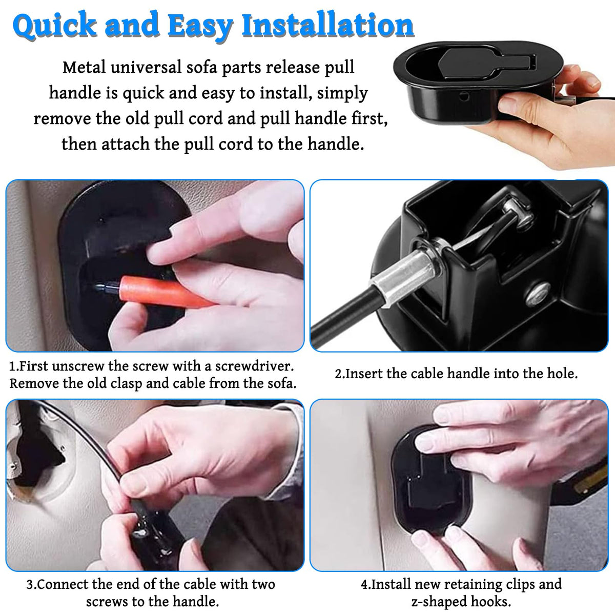 NEUSID 2 Pcs Recliner Chair Parts, Universal Sofa Couch Recliner Chair Release Pull Handle Replacement Parts Aluminum Alloy Thicken Handle Only