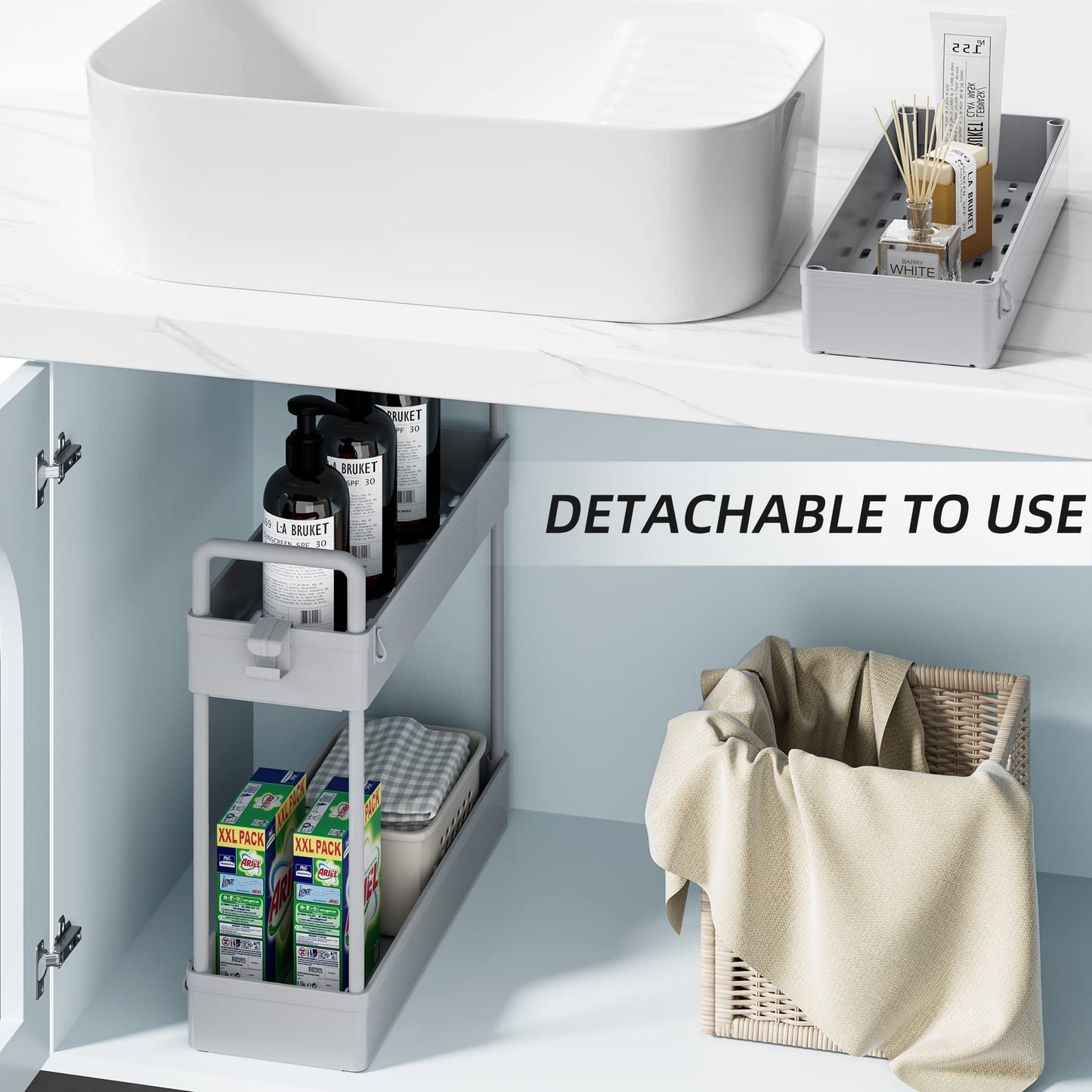 SOLEJAZZ 3-Tier Storage Trolley Cart Slide-out Slim Rolling Utility Cart Mobile Storage Shelving Organizer for Kitchen, Bathroom, Laundry Room