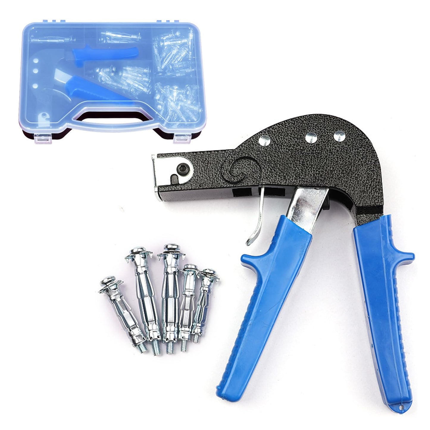 72Pcs Hollow Wall Anchor Metal Setting Tool Set with M3, M4, M5, M6 Anchors for Hollow Wall Drywall Cavity Anchor Plasterboard Fixing