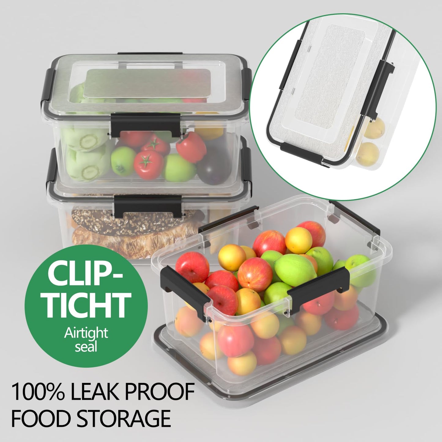 Parlynies 10 L Airtight Clear Plastic Storage Box, Stackable Storage Bin with Seal Lid, 2 Packs