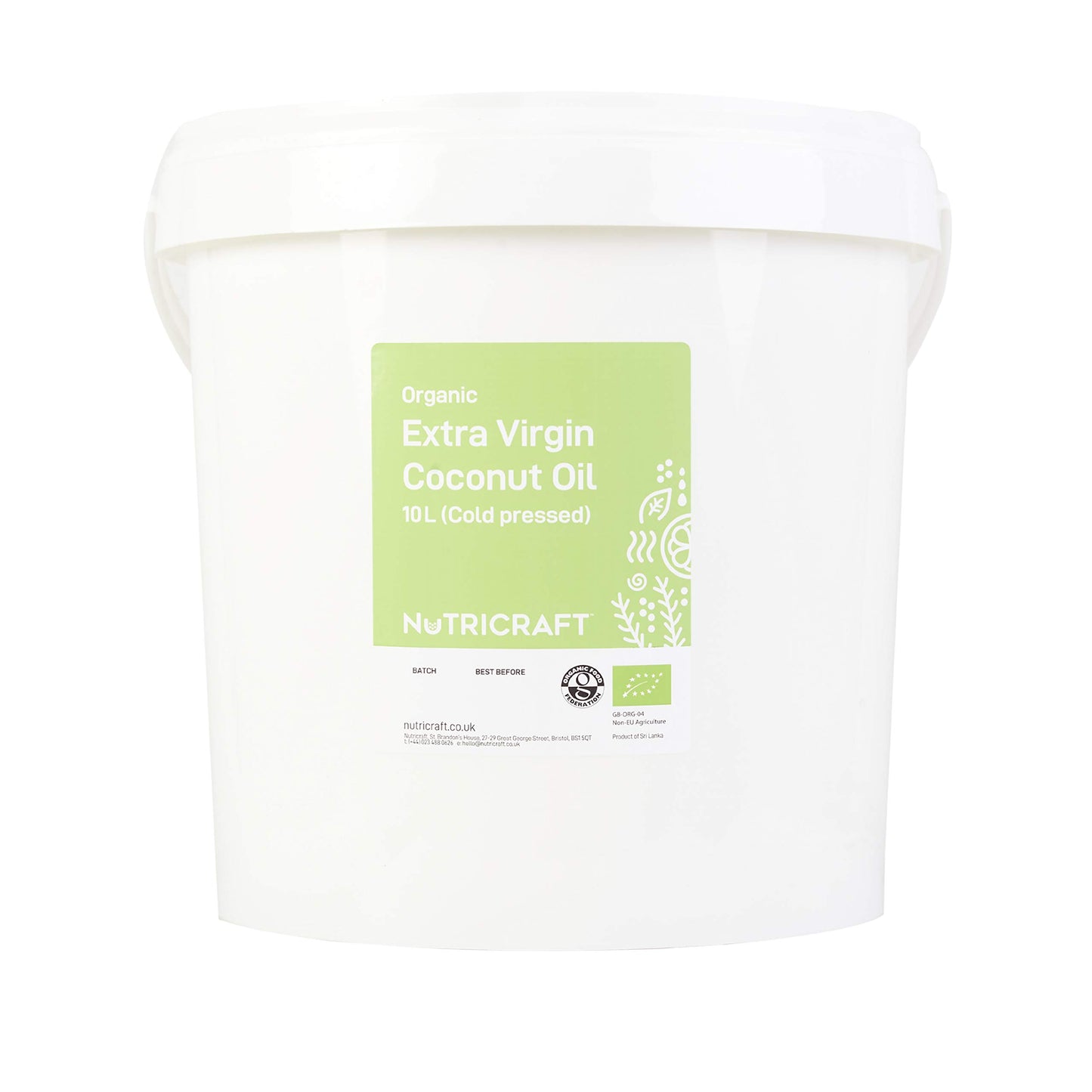 NutriCraft Organic Extra Virgin Cold-Pressed Coconut Oil - 10L bucket for bulk, wholesale, Pure Raw Coconut Oil for Cooking, Baking, Hair, Skin,