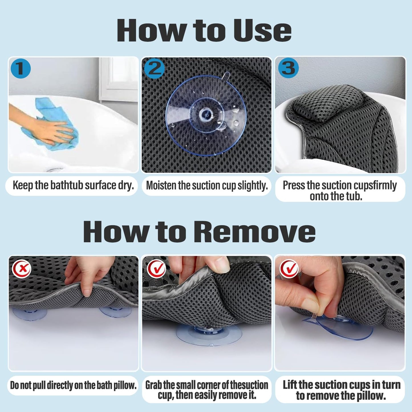 Bath Pillow 4D Ergonomic Bath Pillow Neck and Back Support Bath Cushion Air Mesh Technology Bath Headrest Pillow Bath Pillows with 6 Strong Suction