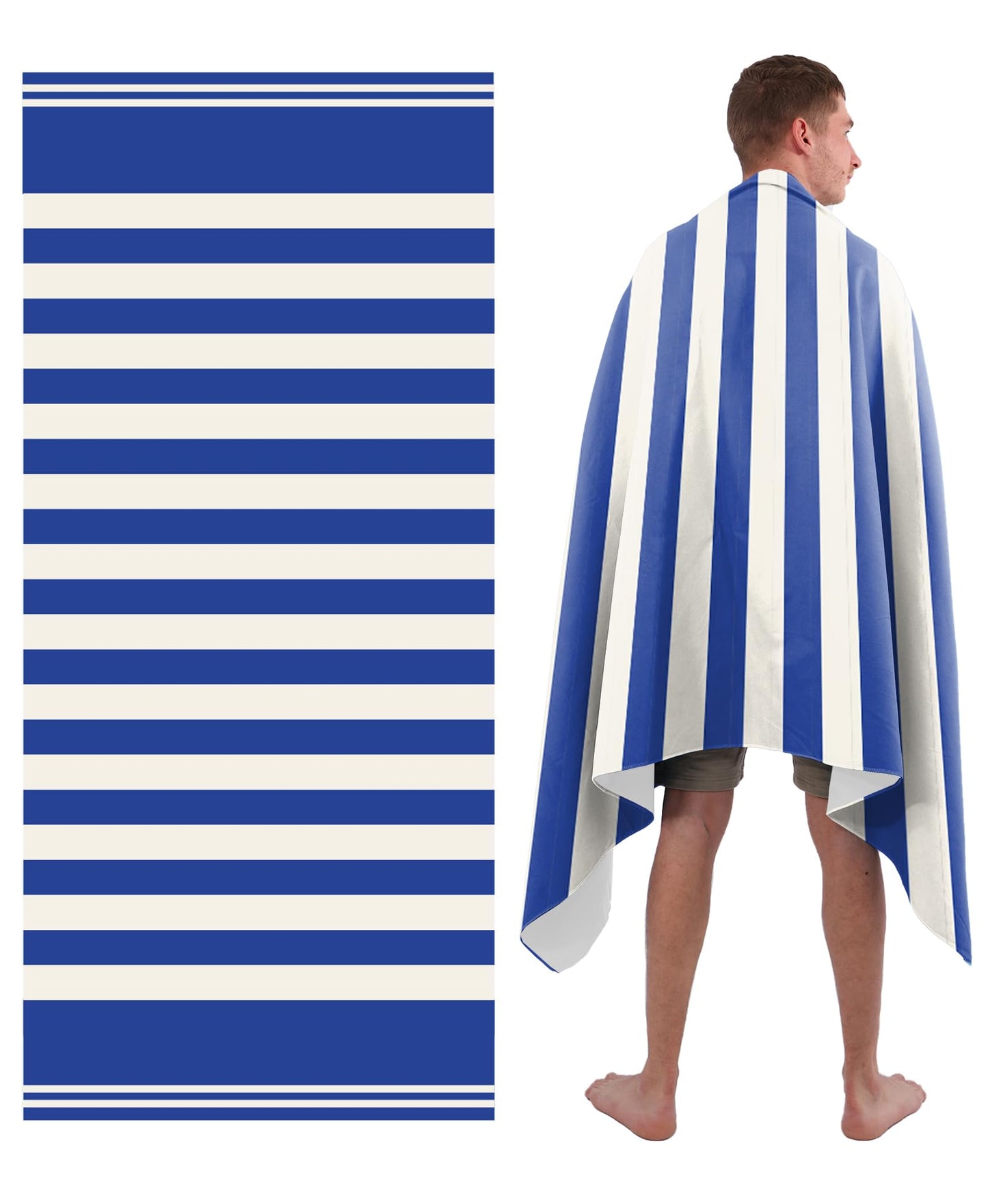Style Slice Beach Towel - Sand Free Quick Dry Lightweight Microfibre Beach Towel for Adults, Includes Mesh Bag - Royal Blue Stripe, Extra Large