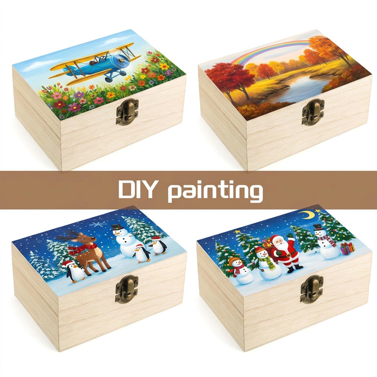 Unpainted Wooden Box with Hinged Lid, 5.9"X3.93"X2.4" Small Decorative Box
