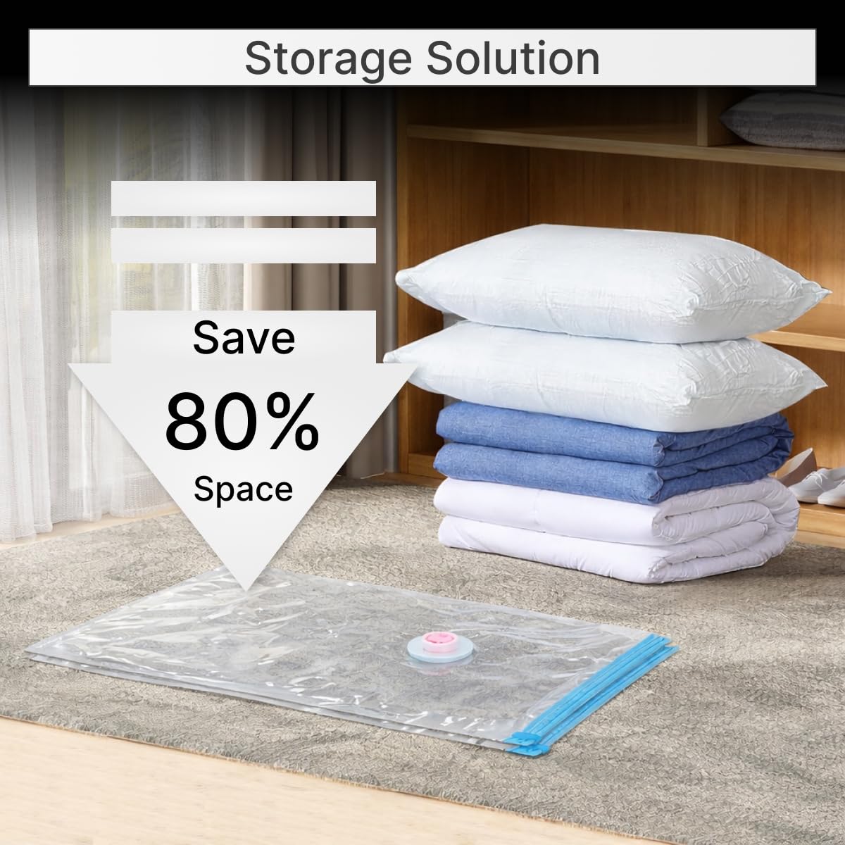 DOMIRA Vacuum Storage Bags – Space Saver Bags For Clothes, Duvets, Travel – Airtight Compression Seal – Reusable, Heavy Duty Vacuum Bags (Medium, 3PK)