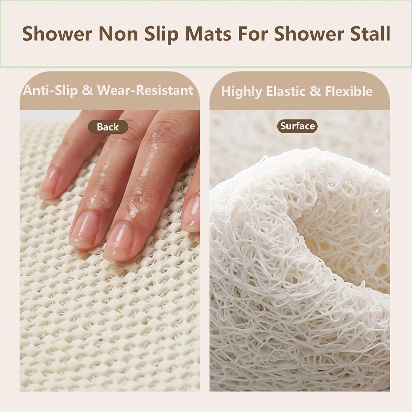 Corner Shower Mat Non Slip: Anti Mould Bath Mat - 60 x 60 cm Loofah Shower Mats for Inside Shower- Anti Slip Bath Mat for Inside Bath White Quadrant