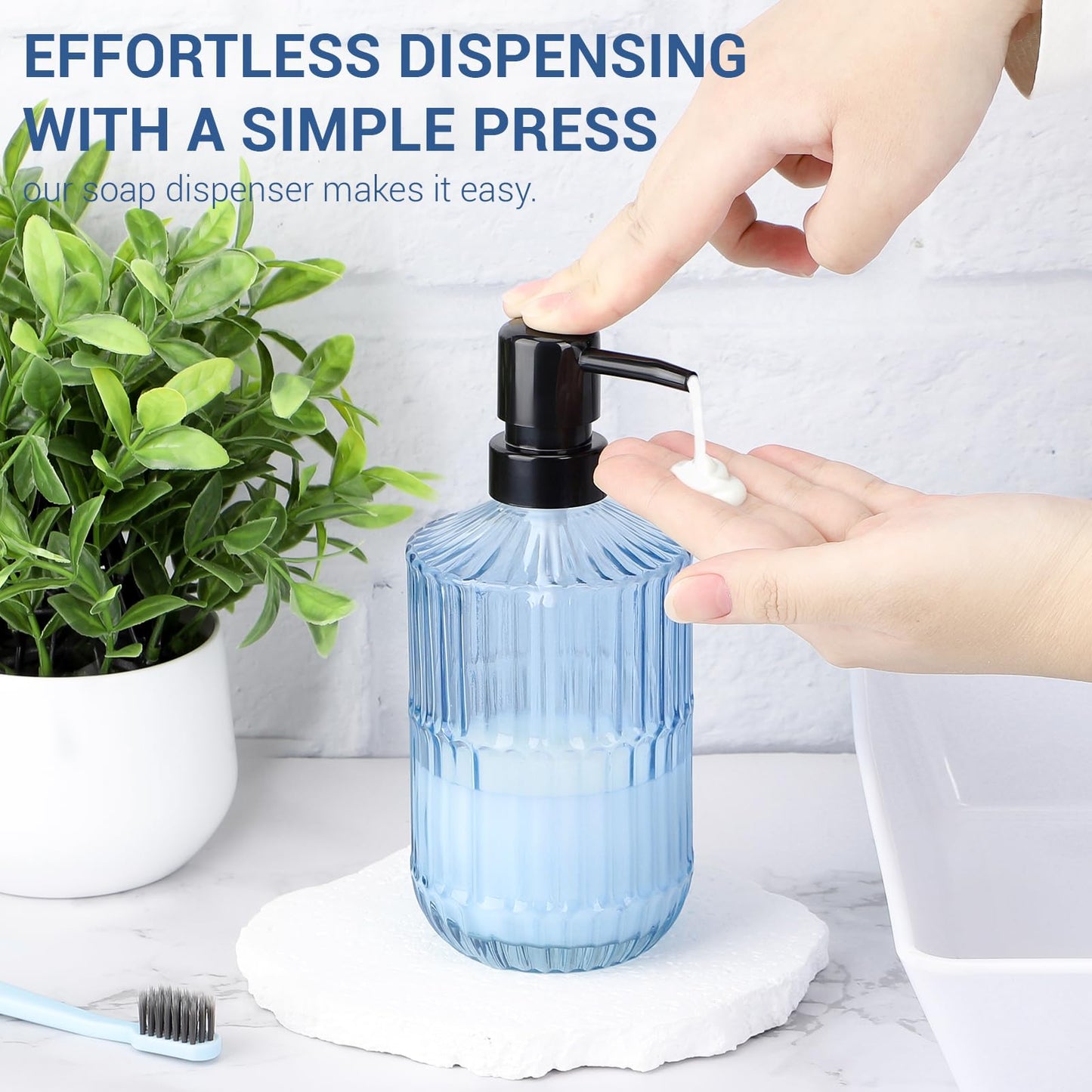 Segus Shampoo and Conditioner Dispenser, 2 Pieces 450ml Hand Wash Dispenser, Refillable and Reusable, Blue Bathroom Accessories (Glass)