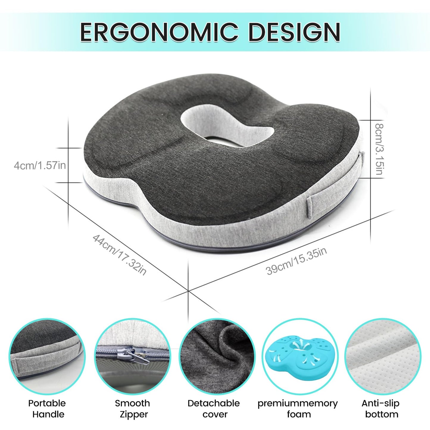 Yuehuamech Donut Pillow Chair Seat Cushion Memory Foam Orthopedic Pillow Hemorrhoid Pillow Coccyx Pad Donut Cushion for Car Seat Office Chair