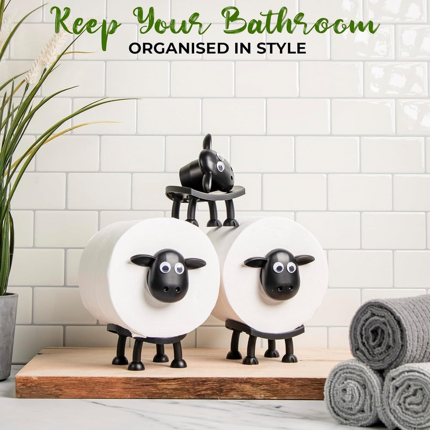 6-Pack Sheep Toilet Roll Holder - Funny Toilet Paper Holder Free Standing Bathroom Set - 3D Printed Black Sheep Loo Roll Holder