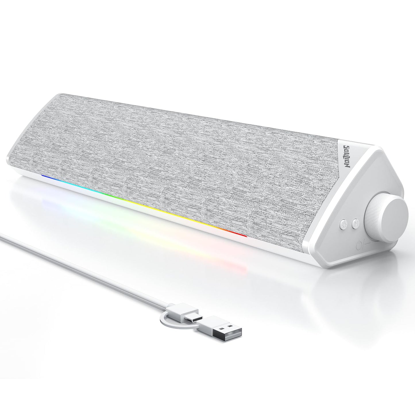 SOULION R60 White PC Speakers Bluetooth 5.3 Soundbar for Desktop Computer, Laptop, Gaming, Monitor, with 5 LED Lighting Effects, USB Powered with