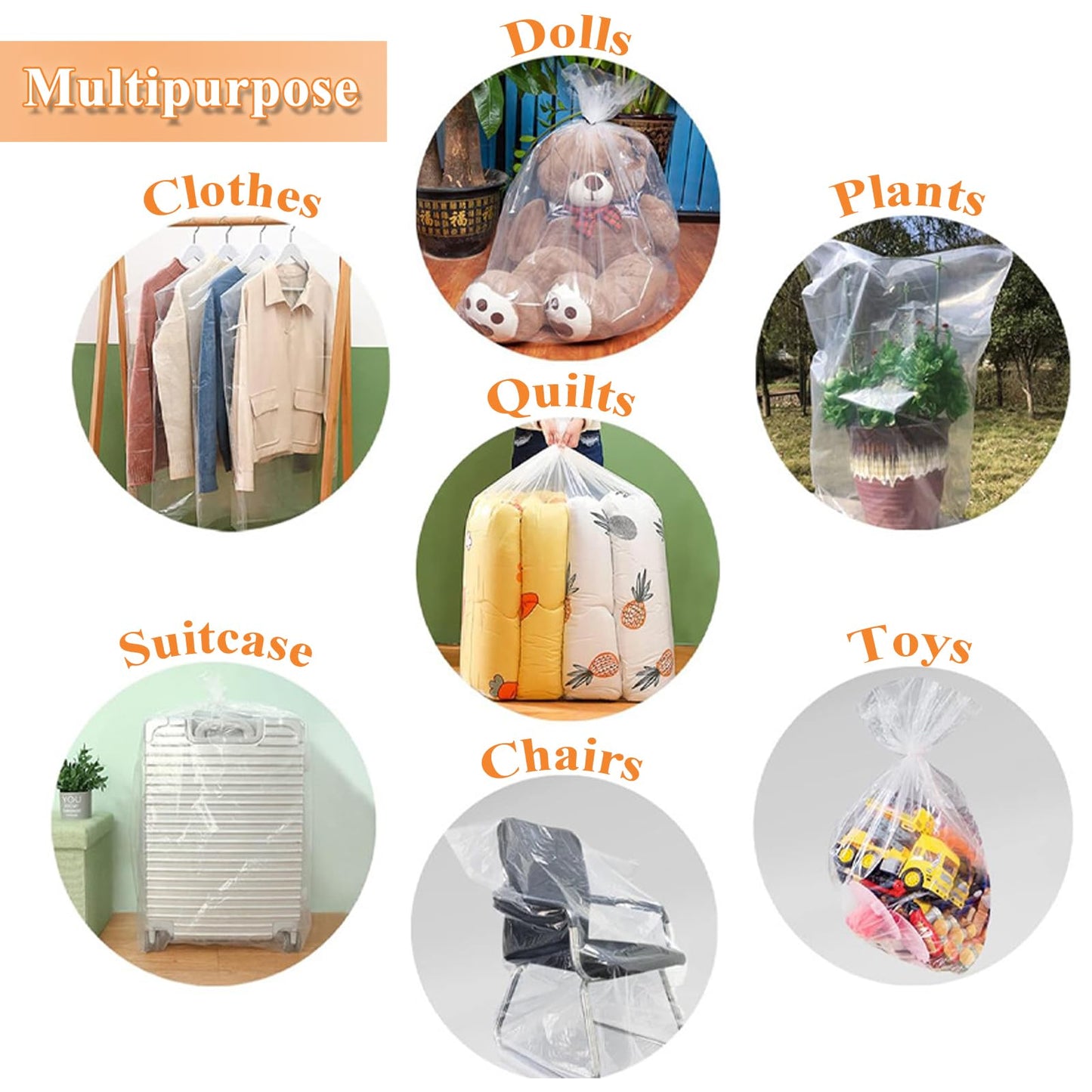 Clear Storage Bags, 5PCS Clear Plastic Bags Extra Large Storage Bag 40x60 Inches Heavy Duty Plastic Storage Bags ffor Packaging Office Chairs Luggage