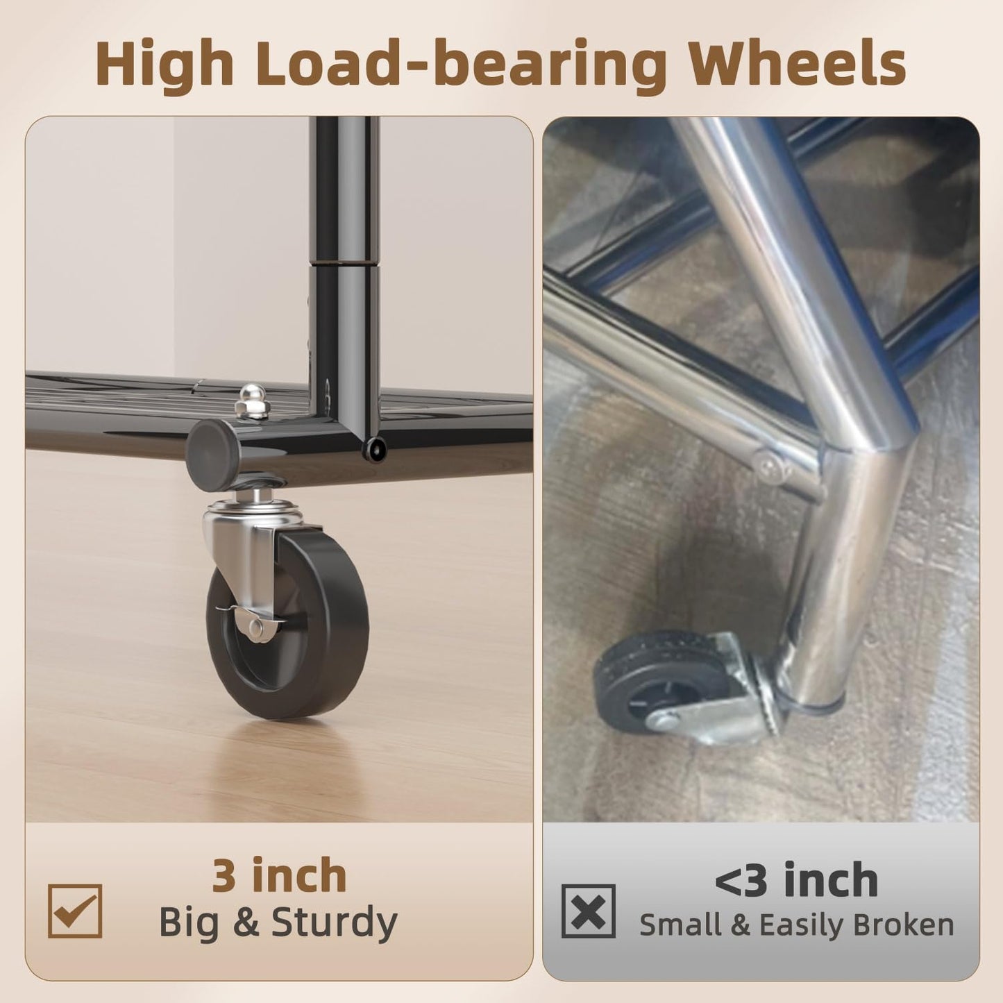 EAGMAK Heavy Duty Rolling Clothes Rail Load 252 KG, Height Adjustable,Black