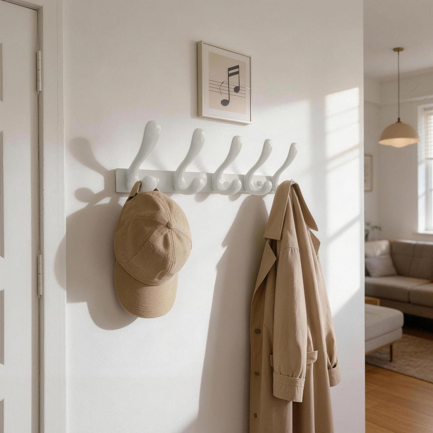 HONSKY Wall Coat Rack, Towel Rack,Metal Wall Coat Hanger with 5 Double Hooks (10 Hook), for Hanging Coat, Hat, Bag, in Hallway Entryway, White