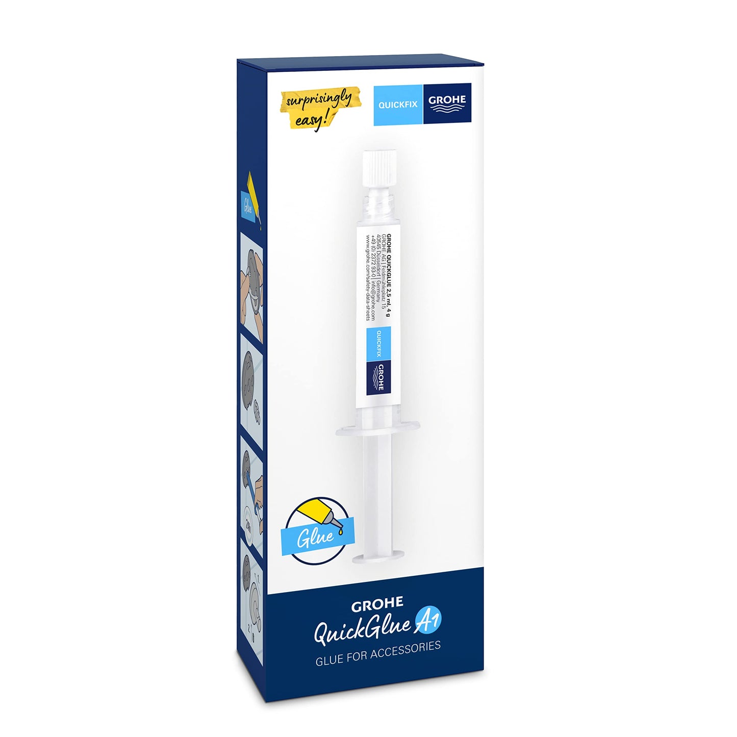 GROHE Start Cube QuickFix Soap Dispenser with Holder & A1 QuickGlue (Material: Iced Glass & Metal, Filling Quantity 160 ml, with Screws & Dowels)