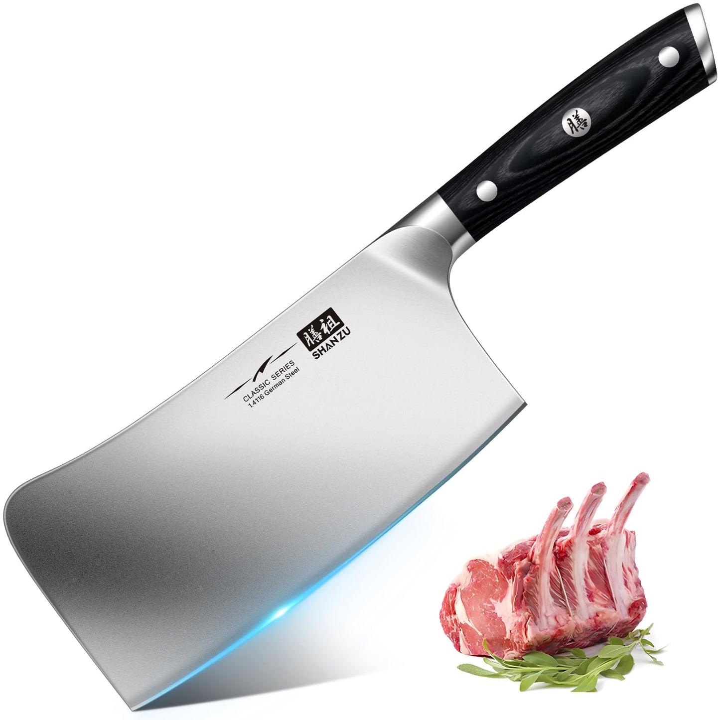 SHAN ZU Kitchen Knife 7-inch Meat Cleaver Knife High Carbon German Stainless Steel Butcher Chopper Knife Ultra Sharp Chef Knife Bone Knife with