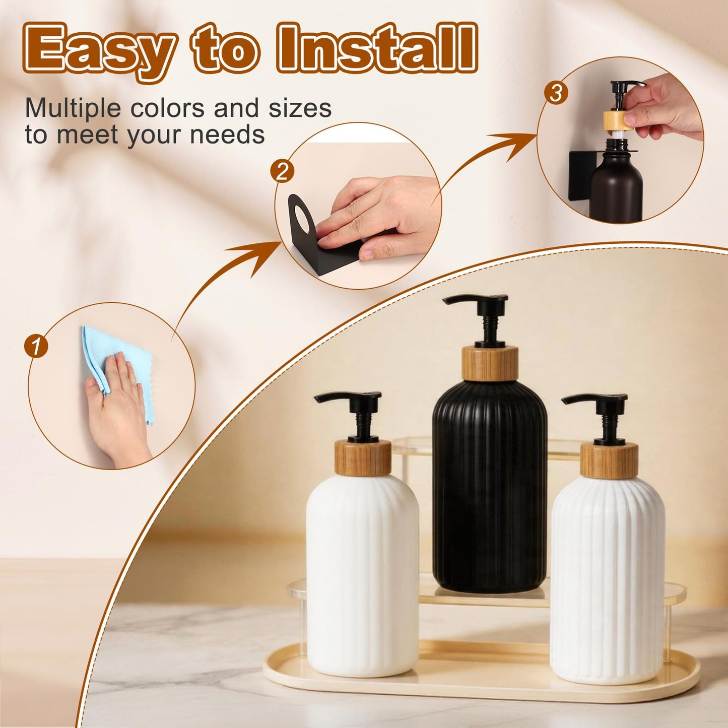 sourcing map 500ml/17 Oz Hand Soap Dispenser Dish Soap Dispenser Bottle with Holder Bamboo Pump for Bathroom Kitchen Modern Home Farmhouse Decor