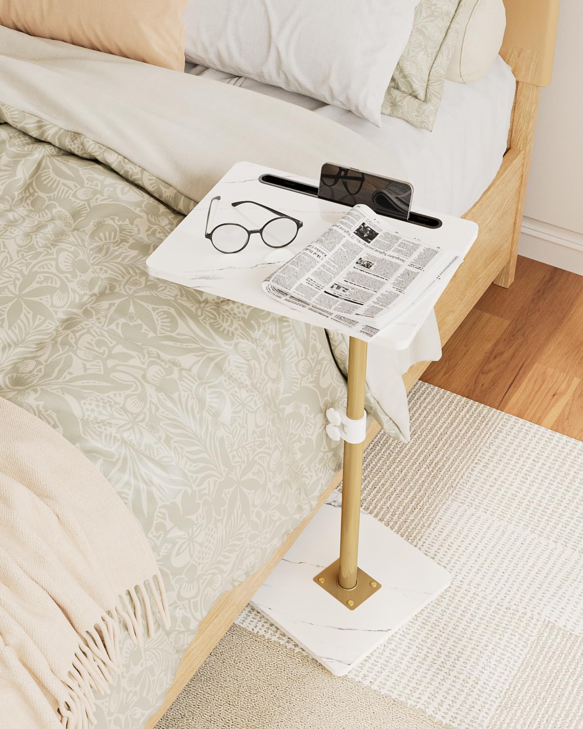 HEYZOEY C-Shaped Side Table Adjustable, 360° Swivel Sofa End Table, 40x30x45-83cm, Small Coffee Table, Bedside Table for Living Room, Bedroom