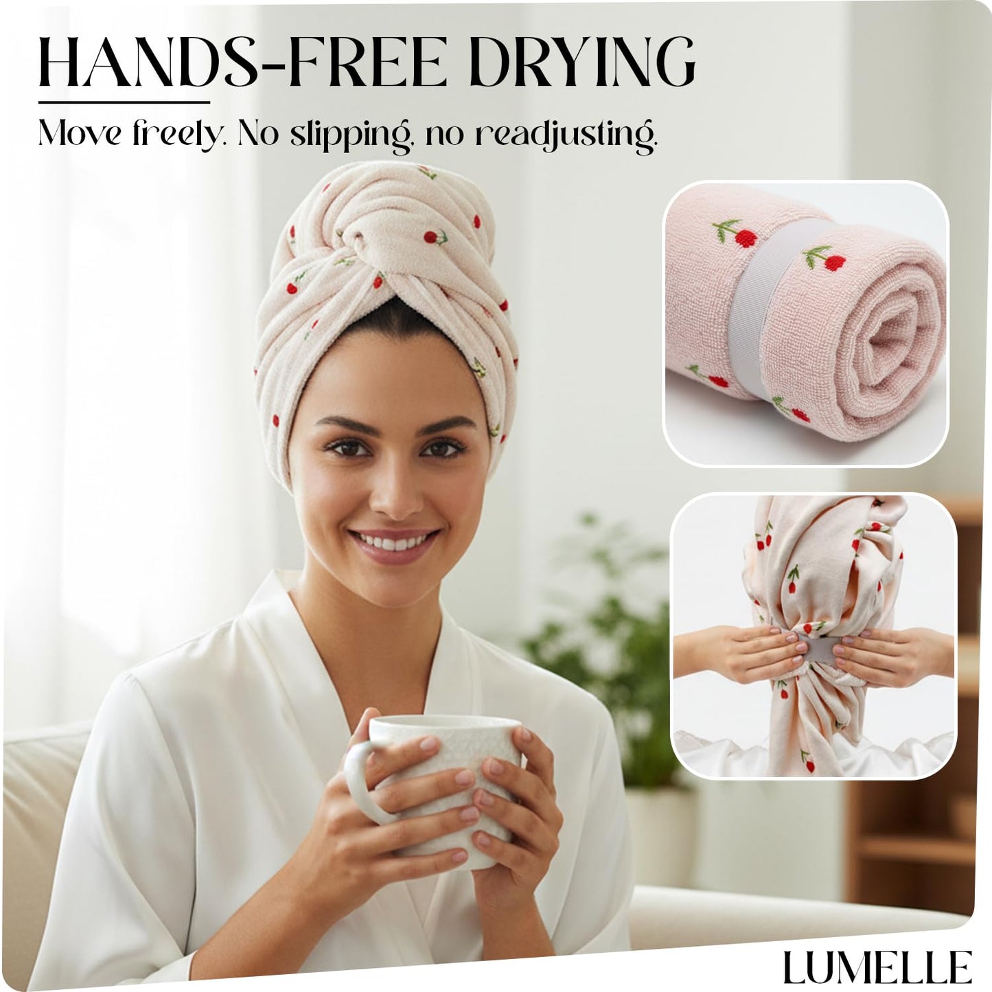 Lumelle XL Microfibre Hair Towel Wrap for Women – Ultra Absorbent Microfiber Towel for Wet, Curly, Long or Short Hair – Quick Dry