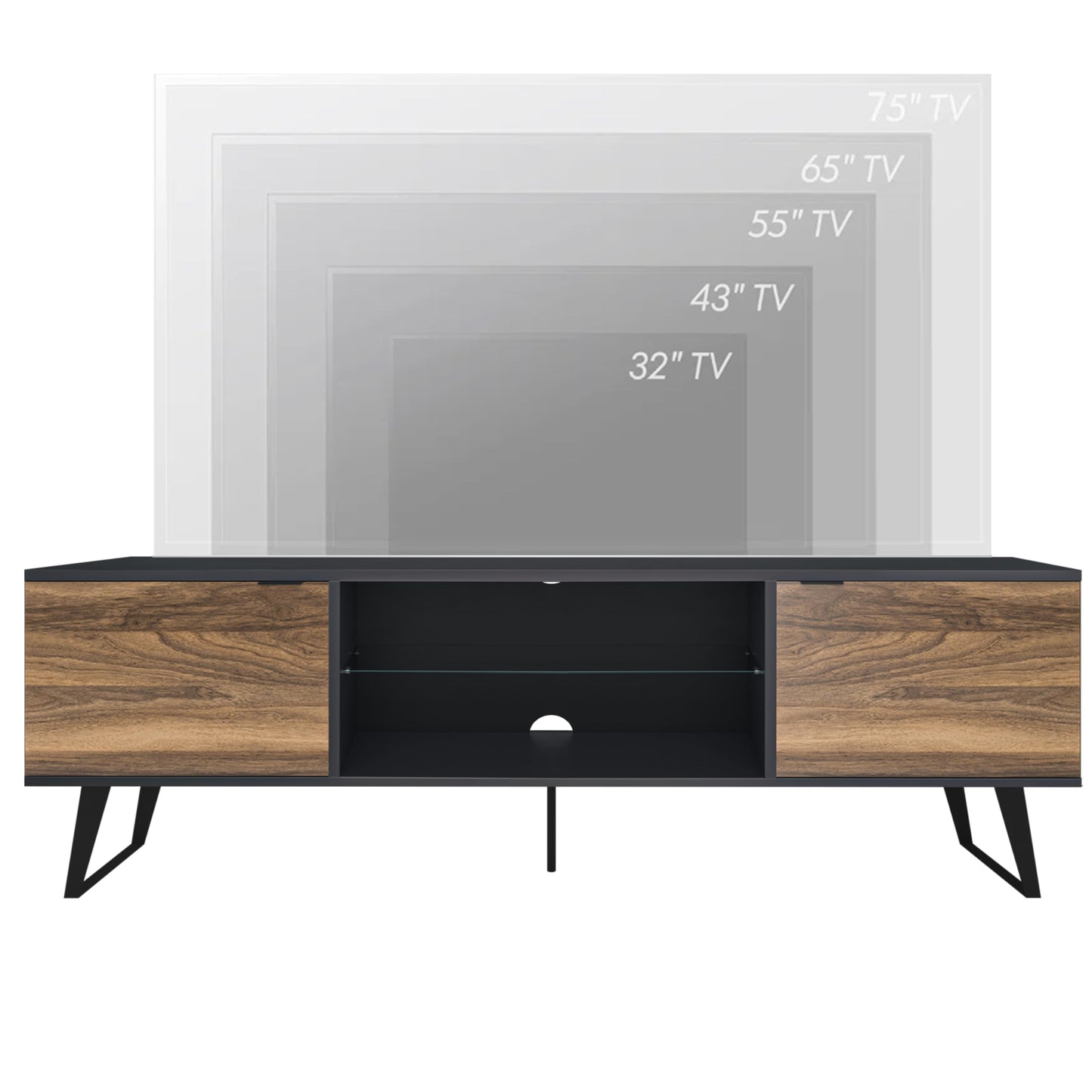 Uniqtrio TV Stand Cabinet | Walnut TV Unit with Glass Shelf | TV Cabinet | TV Stand Unit | TV Units for Living Room | TV Table |Soft Closing Hinges