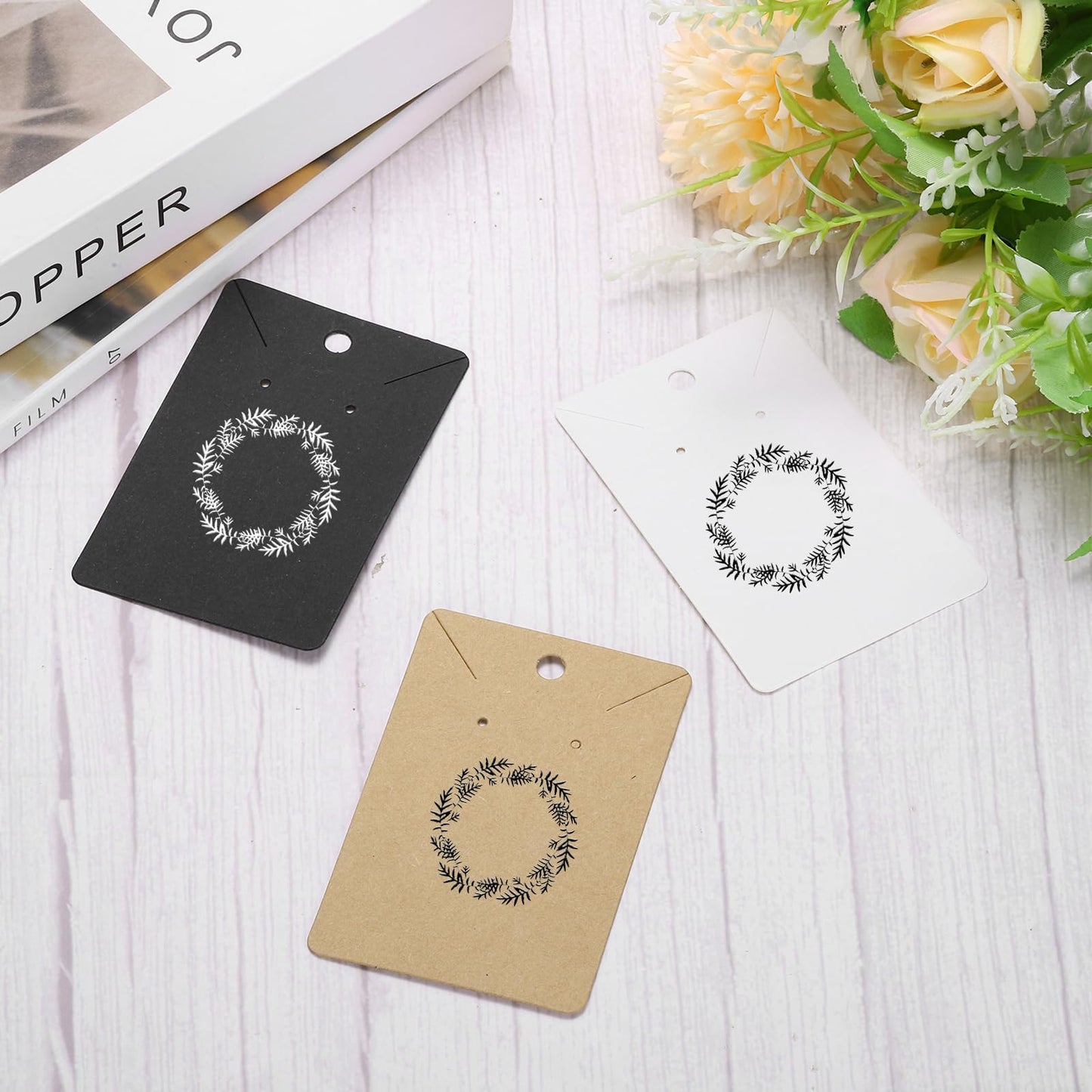 PATIKIL Earring Display Cards, 150 Pcs Necklace Display Holder Card with Packaging Bags for Hanging Earrings Necklace Ear Studs, Black