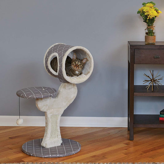 MidWest Homes for Pets Cat Tree, Salvador Cat Tree w/Built-in Sisal Cat Scratching Pad and Cat Look-Out Lounge, Mushroom/Diamond Pattern, Small Cat