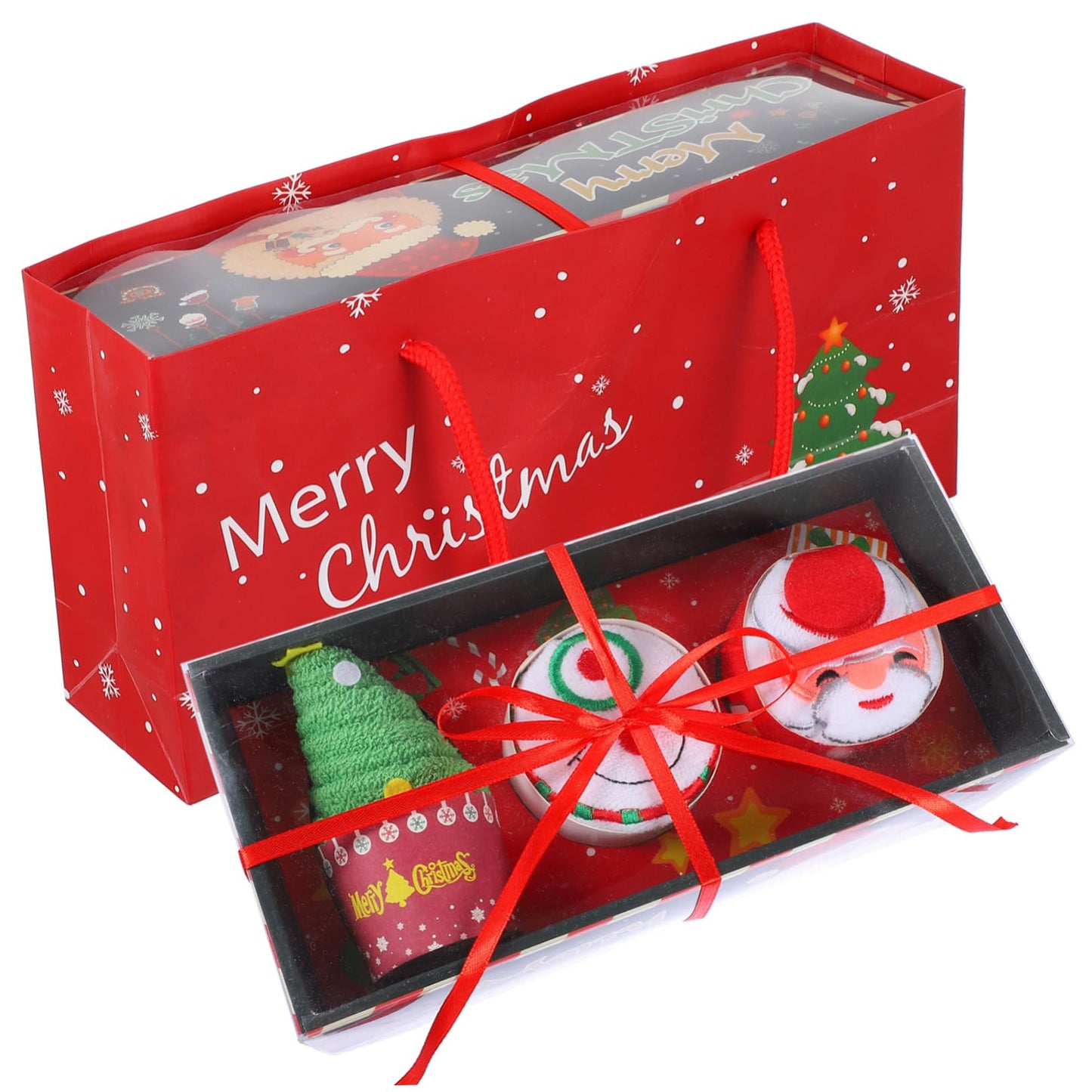 KONTONTY Christmas Towels Decorative Xmas Face Towels Set of 4 Soft Cotton Holiday Party Favor