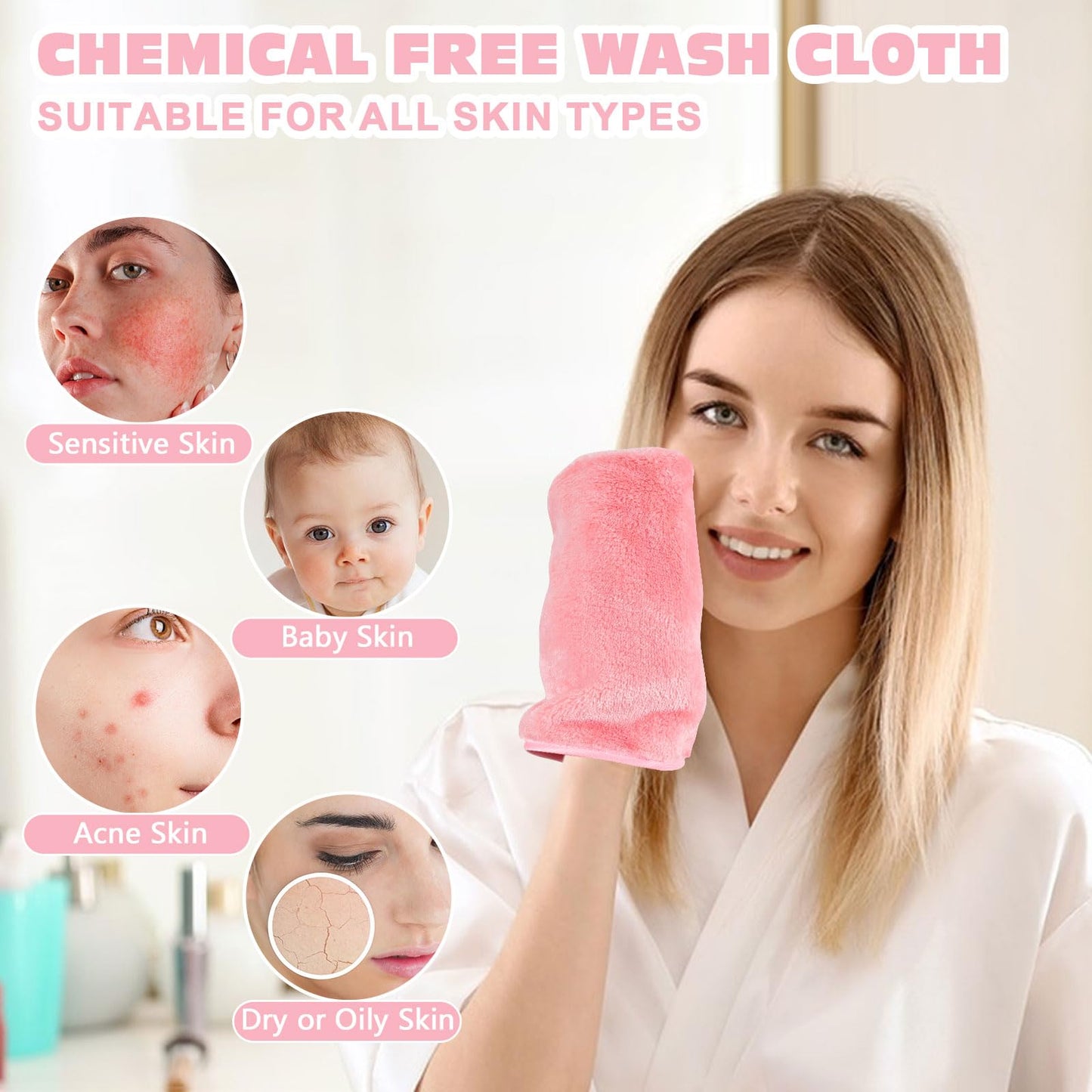 PHOGARY 6 Pack Microfiber Flannel Face Cloths Face Body Wash Cloth, Super Absorbent & Soft Facial Mitts, Reusable Makeup Remover Wash Gloves