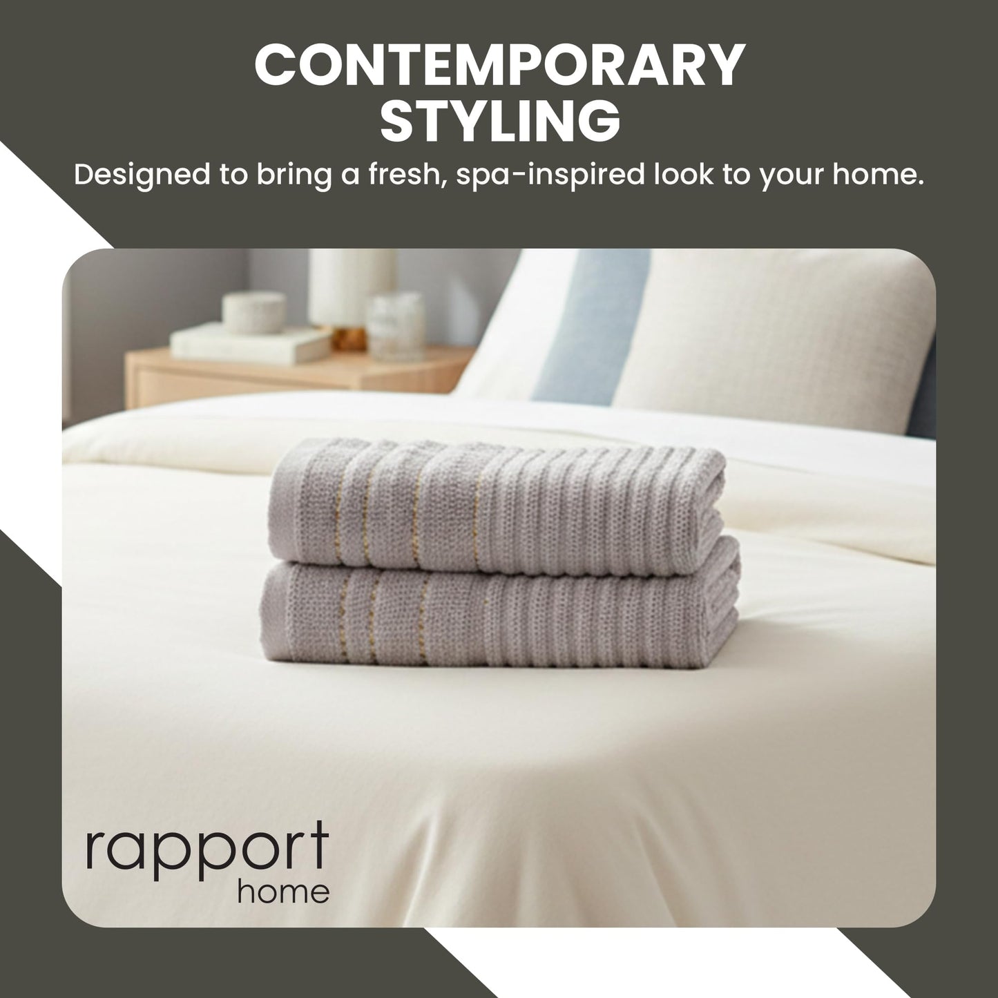 Rapport Home Linear Bath Sheets 2 Pack | Dove Grey | 90x140cm | Luxurious 500GSM 100% Cotton | Oeko-Tex Certified Absorbent & Soft Bathroom Towels