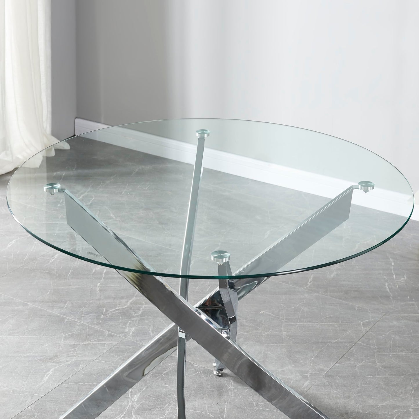 Panana Black Glass Dining Table With Metal Legs Modern Kitchen Tables (Clear Round, 100cm Round)