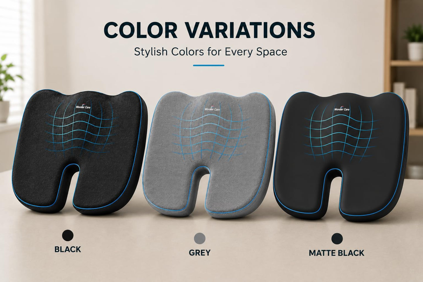 Wonder Care Orthopedic Coccyx Cusion | High Density Memory Foam for Back Pain, Sciatica, Tailbone Relief (Velvet Cover, 70Kg)