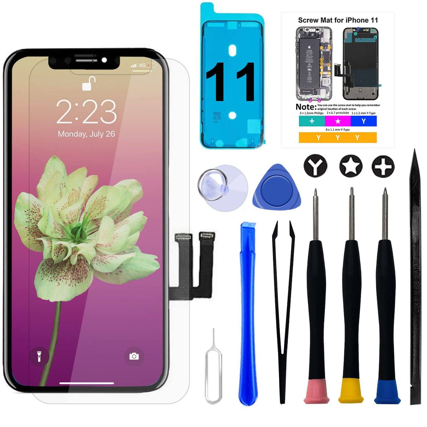 Brinonac for iPhone 11 Screen Replacement Kit, 6.1 inch LCD Display 3D Touch Screen Digitizer Frame Assembly Set with Repair Tools, Adhesive and
