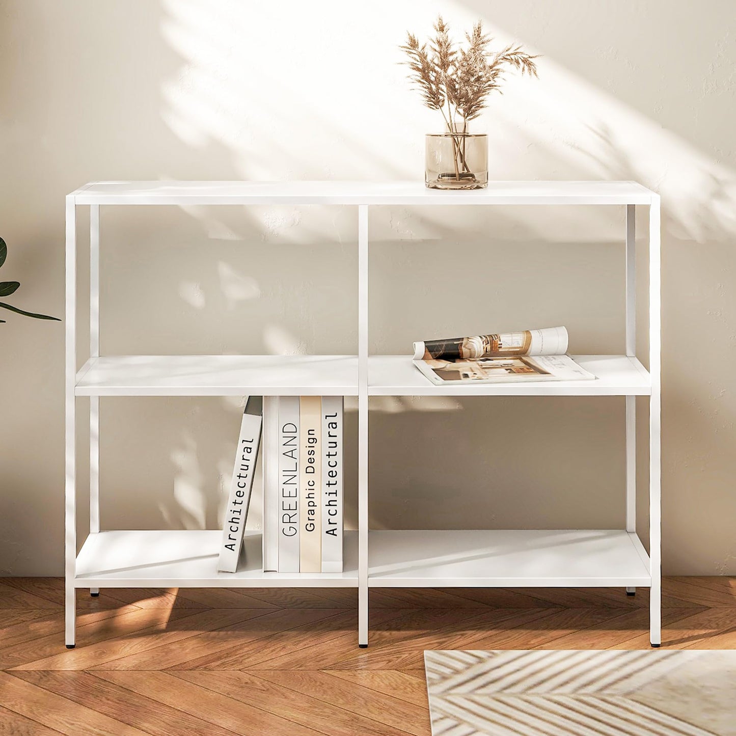HDANI 100cm Metal Console Table with 3 Tier Strage Shelves,Narrow Entryway Table,Modern Sofa Tables for Entryway, Living Room,Bedroom,White
