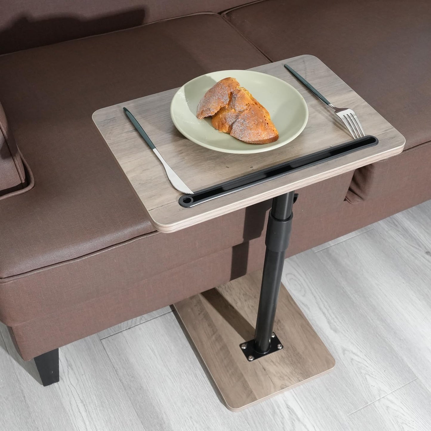 YUHFERA Couch Side Table - 360Swivel Height Adjustable End Table,Sofa Armrest Tray Table,Snack Side Table for Bed or Chair with Phone & Tablet