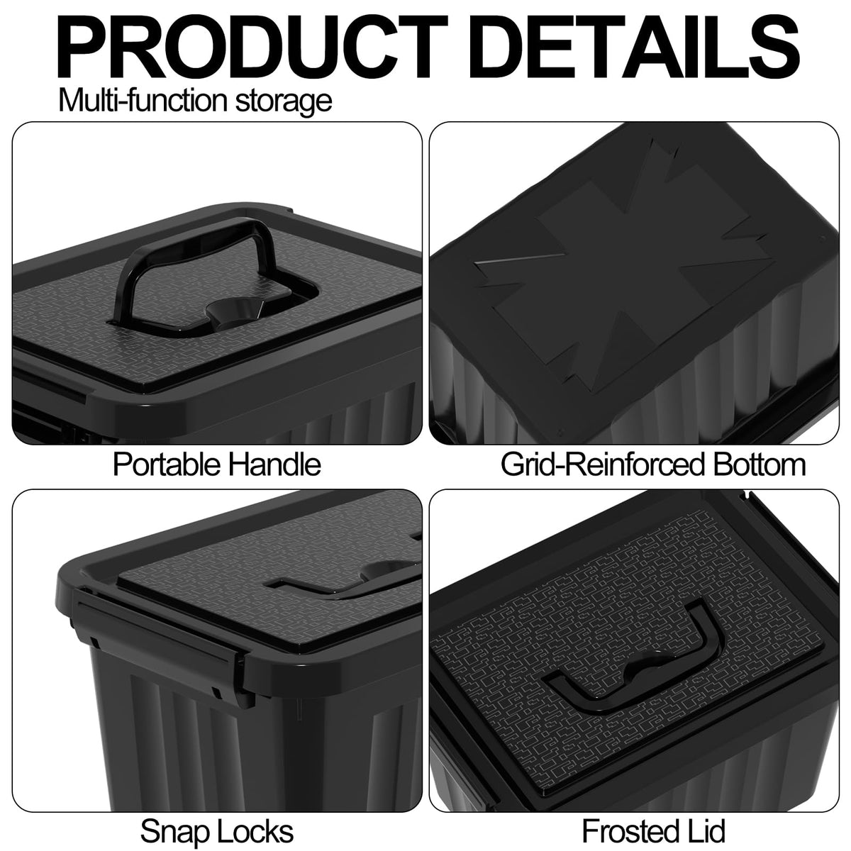 Tyminin 7L Plastic Storage Box with Lids and Handle, Black Storage Containers Use for Home, office, Kitchen and Goods Pack of 6