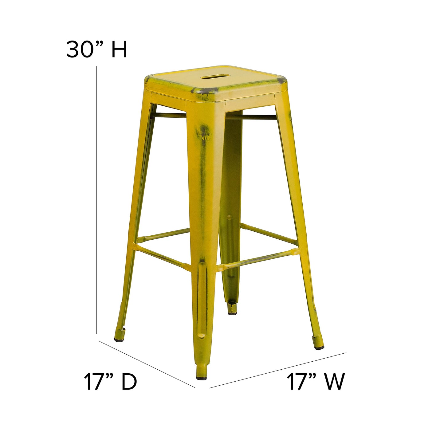Flash Furniture Commercial Grade 4 Pack 30" High Backless Distressed Yellow Metal Indoor-Outdoor Barstool