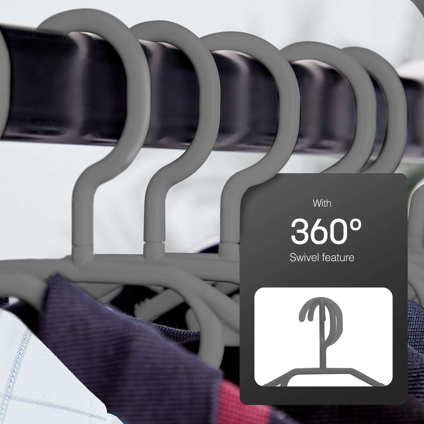KEPLIN Space Saving White Plastic Coat Hangers - 20 Pack | Heavy Duty Swivel Hook Hangers for Clothes, Coats, Dress, Shirt, Jacket, Trouser