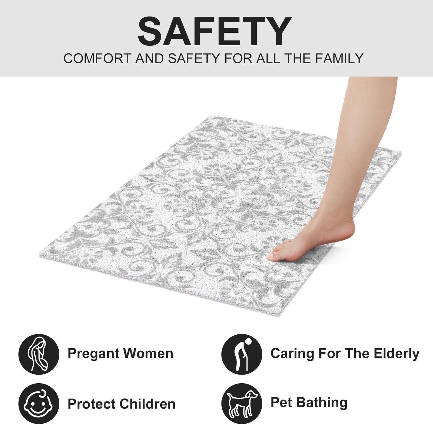 Mofonky Non Slip Shower Mat: 90 x 60 cm Large Shower Mats for Inside Shower - Soft PVC Loofah Trimmable Anti Slip Anti Mould Long Shower Matt