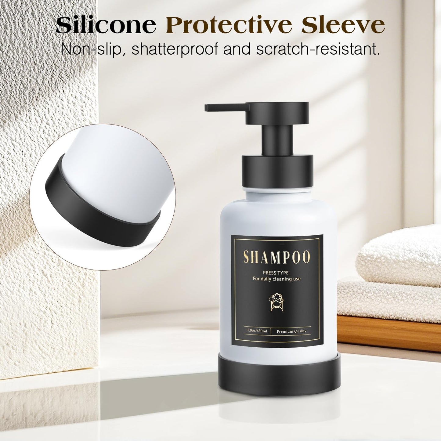 Luxspire Foaming Soap Dispenser 15oz Hand Soap Bottle, Black+White, 2 Pack
