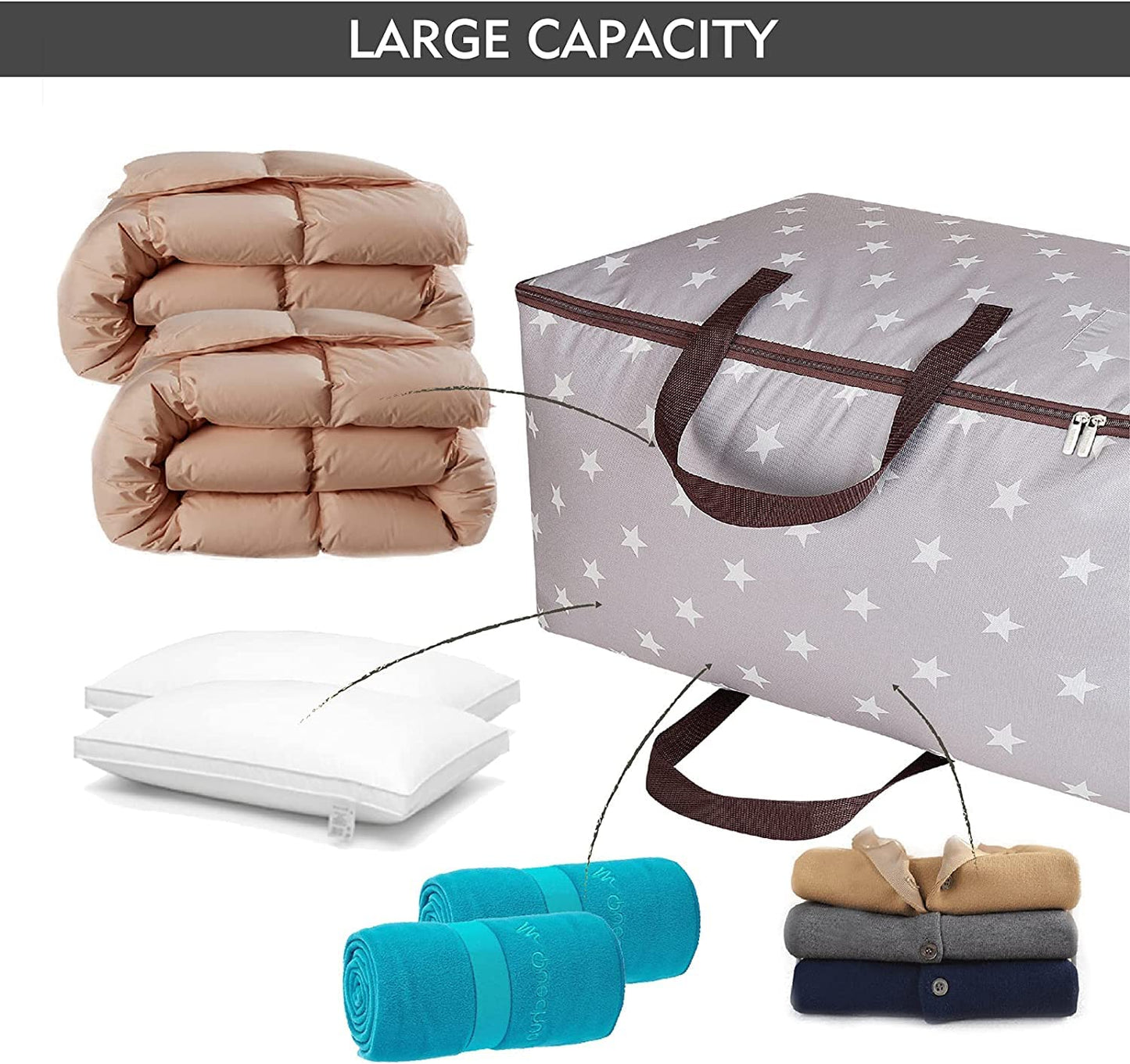 DOKEHOM 3-Pack 105L Large Storage Bag, Underbed Clothes Organizer, Grey
