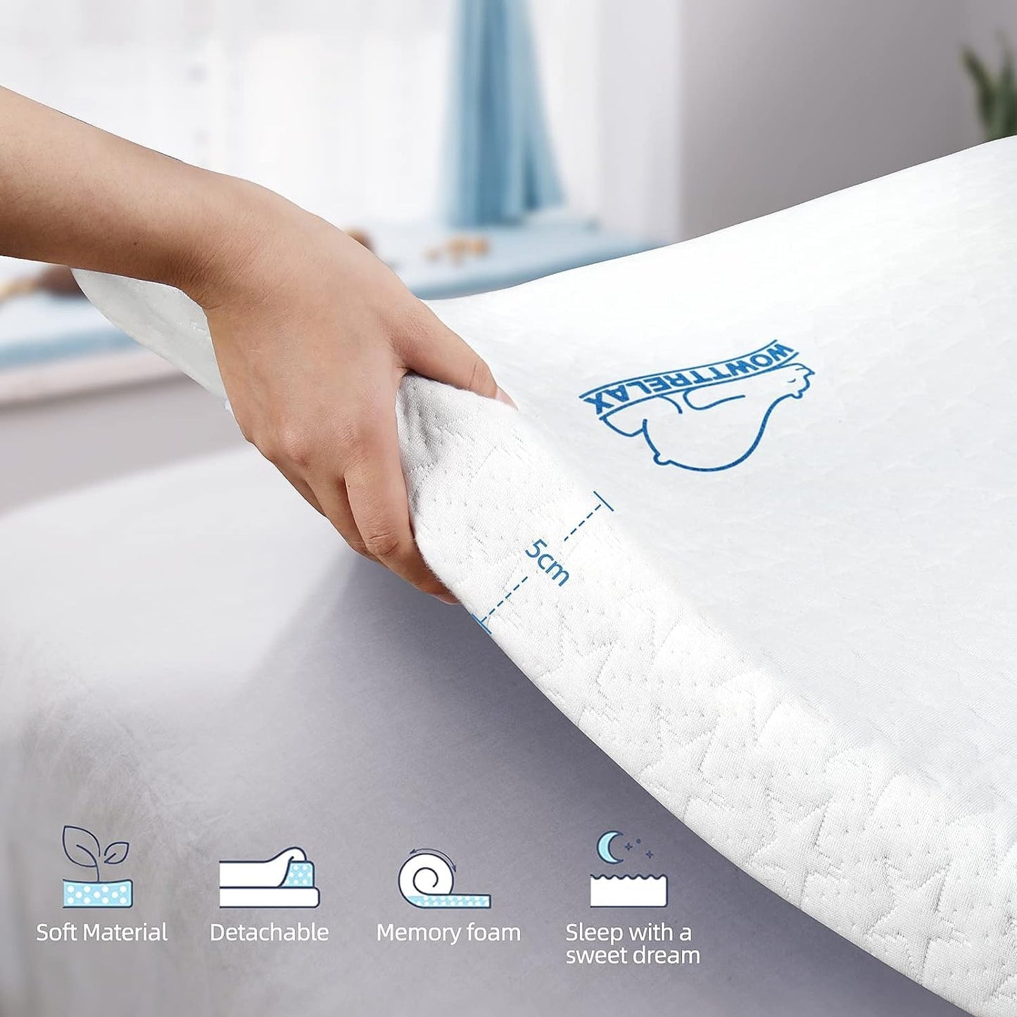 WOWTTRELAX Dual-Layer 2 Inch Memory Foam Mattress Topper Small Double Bed, Orthopedic Bed Topper with Breathable Washable Cover, Cooling soft for Back