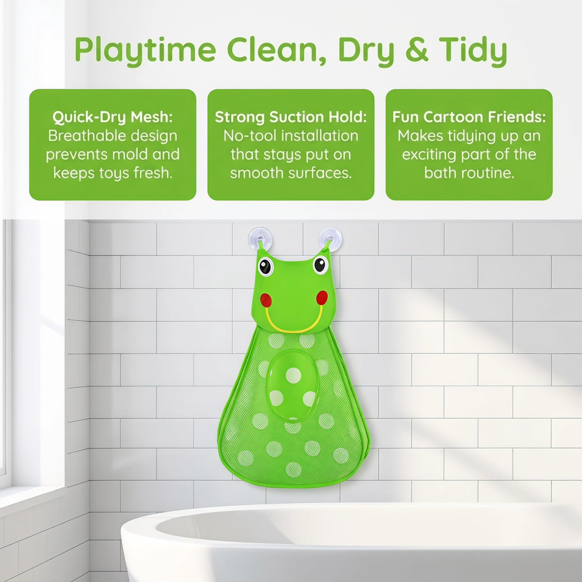 QIANSSE 2-Pack Bath Toy Storage Bag with Suction Cups