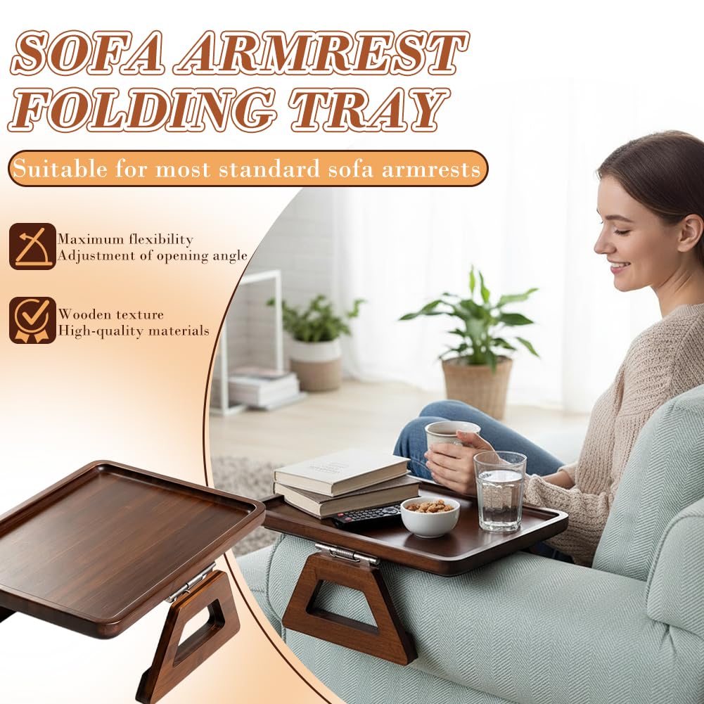 Umllpet Sofa Tray Armrest, Water-Repellent Couch Tray with Fixed Clip, Armrest Tray for Drinks, Snacks, Mobile Phone & Remote Control Brown