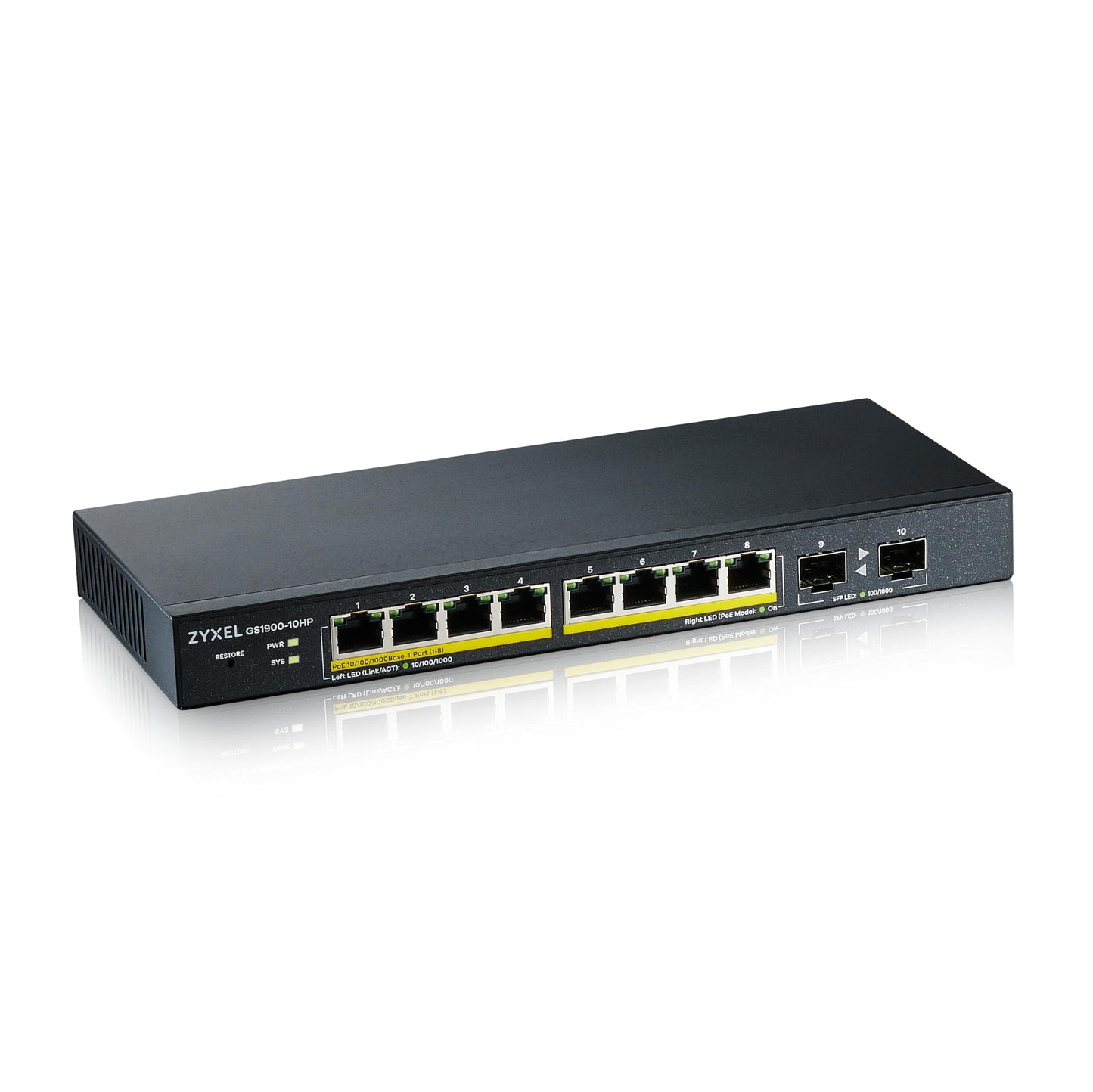 Zyxel 8-Port Gigabit PoE Switch | Smart managed | Desktop/Wallmount | Fanless | 8x PoE+ 77 Watt Budget | 2x SFP Ports | VLAN, IGMP, QoS | Network