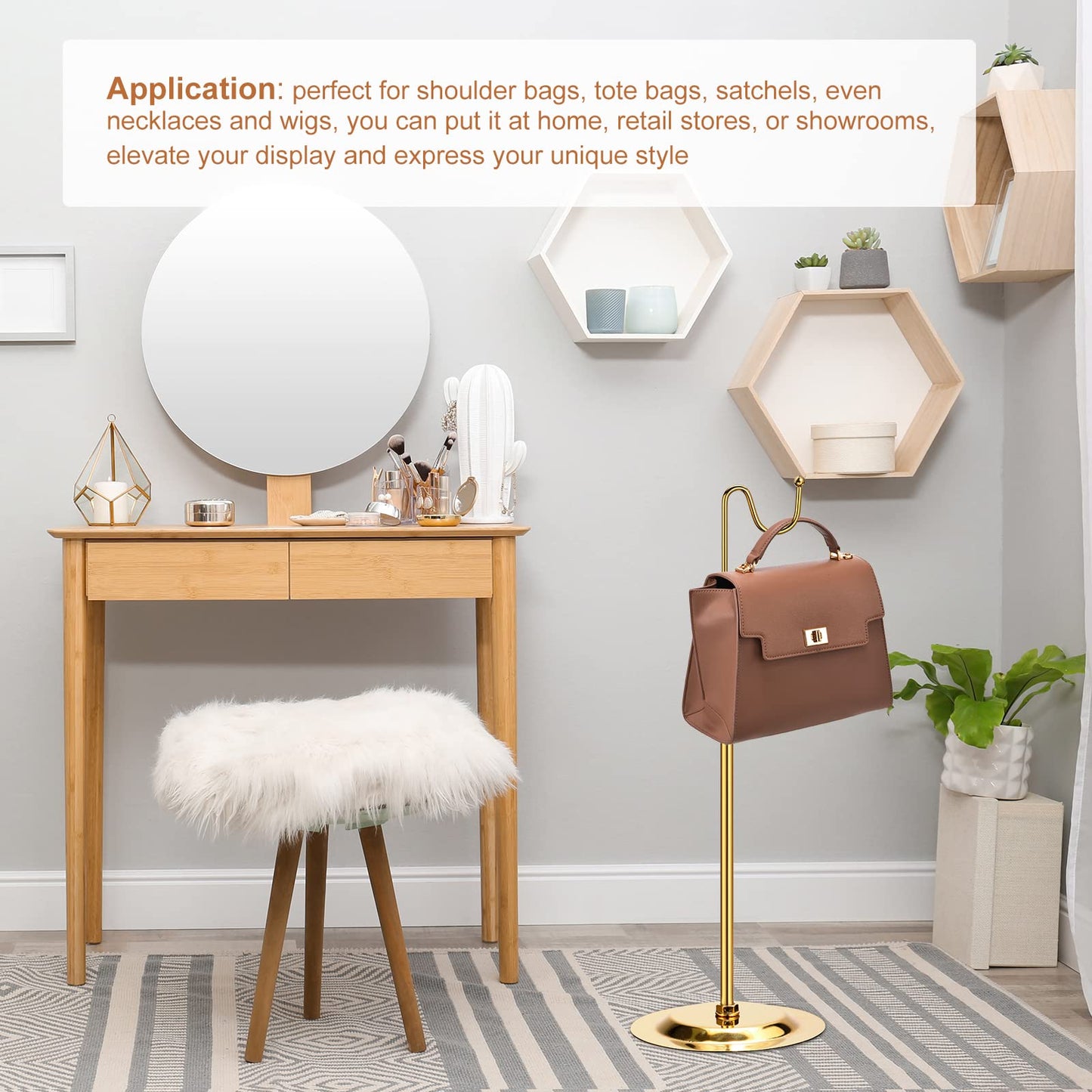 sourcing map Purse Display Stand Adjustable Tabletop Single Hook Handbag Rack Stainless Steel Bag Holder for Retail Boutique Store - Gold
