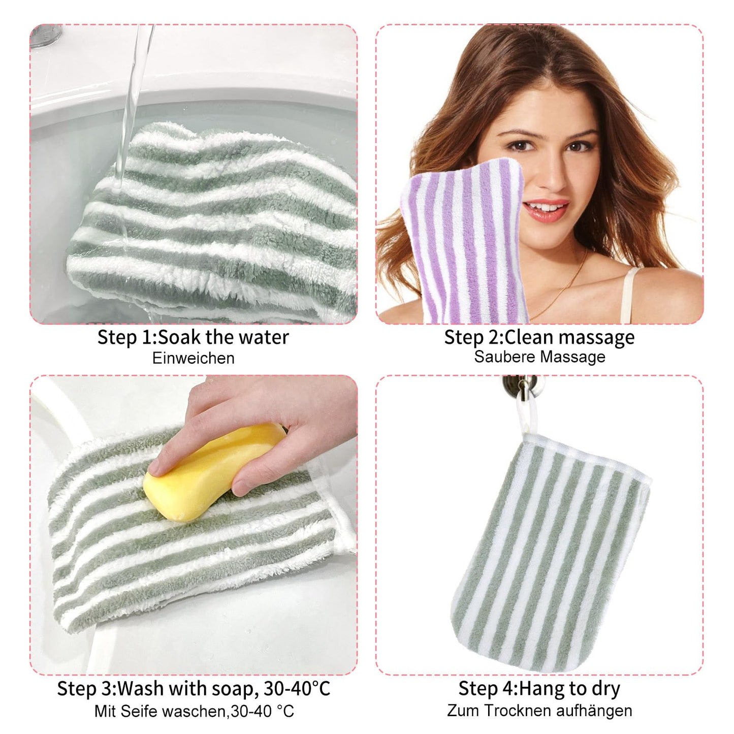 PHOGARY Face Cloths Body Wash Mitt, Super Absorbent & Soft Face Towels Facial Mitts, Reusable Makeup Remover Cloth Facial Cleansing Cloths